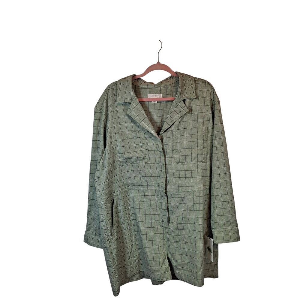 TREASURE & BOND Women's Plaid Romper Size XXL Long Sleeve Green Basil